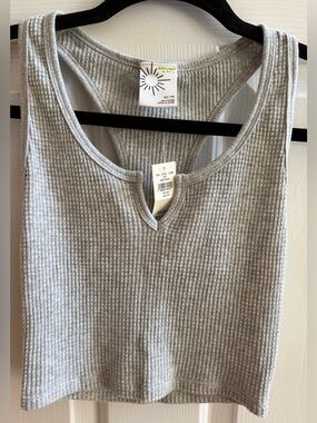 NEW Aerie Offline Waffle Knit Cropped Tank Top Gray Size XS